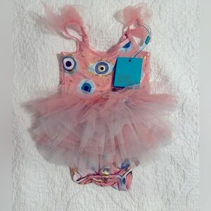 NWT 6-12 month posh peanut bamboo tulle bodysuit Fiona evil eye with gold foil